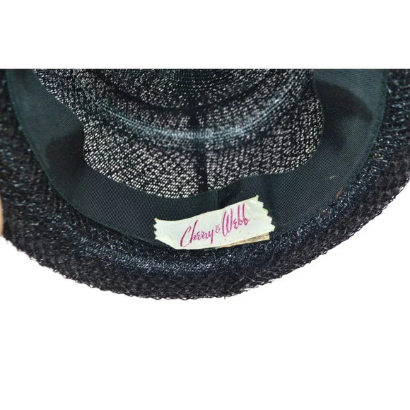 Cherry and Webb Mid Century Black Straw Ribbon Sunday Dress Hat